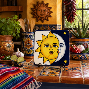 Vtg Hand Painted Sol Y Luna Mexico By Ferrajal Table Top Cooking Kitchen Tile