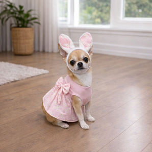 NEW Pink Girl Dog Apparel CLOTHING Easter Bunny Dress W/ Bunny Ears NWT - Small