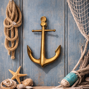 Vintage Solid Brass Boat Anchor Door Knocker Nautical Ship Beach House Motif
