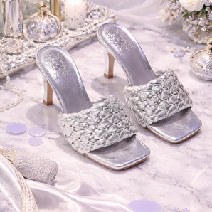 New Vince Camuto Women Brinela Heeled Mule Silver Leather Slide Party Sz 6