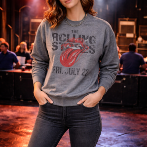 New Womens Rolling Stones Band July 22 Sweatshirt Gray Long Sleeve Pullover