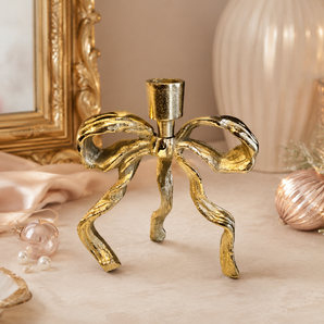 New Large MCM Gold Metal Standing Bow Girly Candle Holder Table Room Decor
