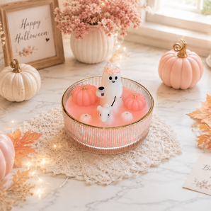 New Large Pink Spooky Ghost W/ Dog Halloween Holiday Candle Home Decor Gift