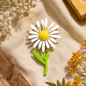 Vintage WHITE SUNFLOWER Metal Retro FlowerCostume Brooch Pin Jewelry