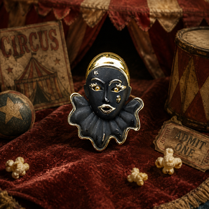 Vintage Black Mime Clown Theater Mask Pin Brooch Costume Jewelry