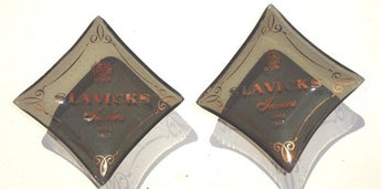 RARE Lot of 2 Vintage Glass SLAVOCKS Jewelers Mini Ashtray