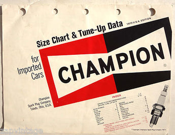 VTG 1973 CHAMPION Size Chart & Tune-Up Data For IMPORTED CARS