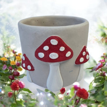 New White & Red Ceramic Contemporary Outdoor / Indoor Mushroom Planter Pot
