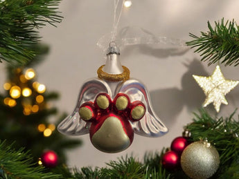 New Dog Paw W/ Wings All Dogs Go To Heaven Glass Christmas Tree Ornament Holiday