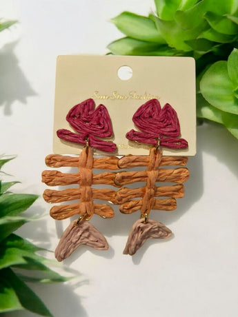 Green Rope Boho Chich Dead Fish Bones Drop Earrings Summertime Fashion Jewelry