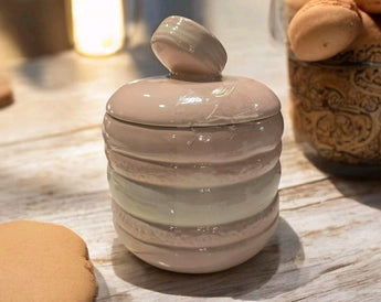 NEW Pastel Pink Macaroon Cookie Ceramic Cookie / Sugar Jar Kitchen Canister