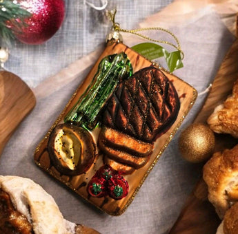 New Steak Dinner Potato Cutting Board GLASS Food CHRISTMAS Tree Holiday ORNAMENT