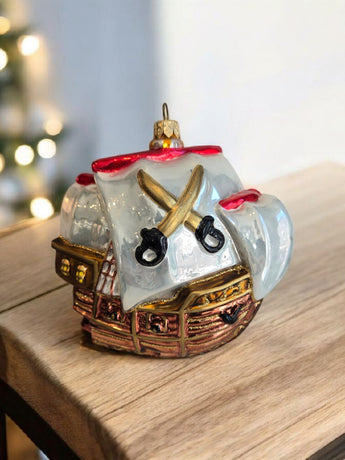 Vintage 1990s Blown Glass Pirate Ships Boat Hanging Christmas Ornament