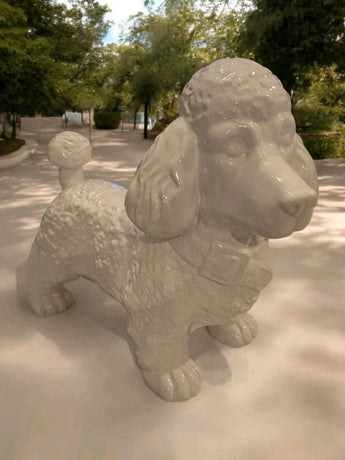 New White Large Ceramic Poodle Dog Figure Statue Room Decor