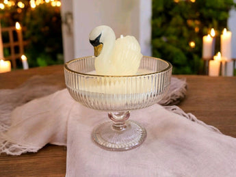 New White W/ Glitter Swan Bird Animal In Bowl Candle Wedding Gift Birthday
