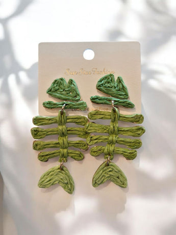Green Rope Boho Chich Dead Fish Bones Drop Earrings Summertime Fashion Jewelry