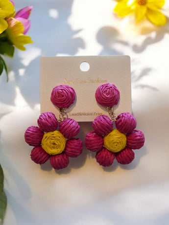 New Pink Rope Boho Chich Flower Drop Earrings Summertime Fashion Jewelry