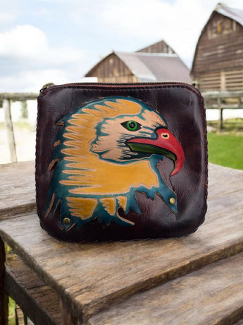 New Genuine American Eagle 3D Handmade Belt Buckle Zip Top Wallet 6"x6"