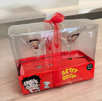 2004 Set of 2 Betty Boop Martini Glasses Displayed by Applause NOS