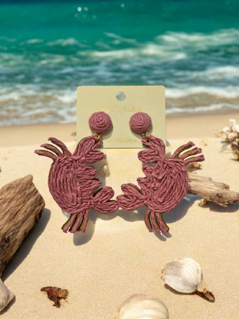 New PINK Rope Boho Chich Dead Sand Crab Drop Earrings Summertime Fashion Jewelry