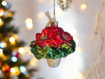 New Red / Green / Gold Poinesttia Plant Hoilday Christmas Tree Ornament