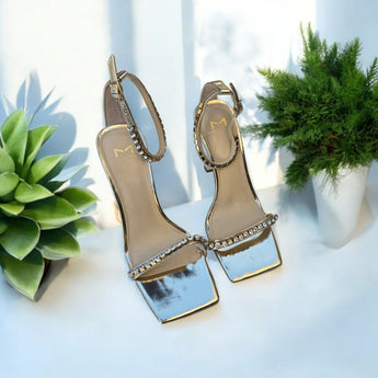 New Marc Fisher LTD Karima Ankle Strap Sandal Gold Cocktail High Heels Size 6M