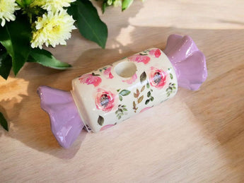 New Floral Shabby Chic Roses Ceramic Rolled Candy Candlestick Holder Home Decor
