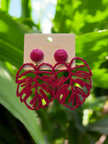 New Pink Rope Boho Chich Tropic Leaf Drop Earrings Summertime Fashion Jewelry
