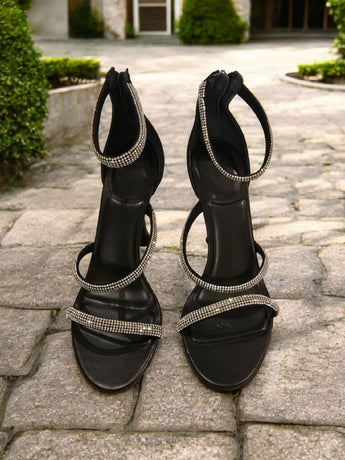 Marc Fisher LTD Women Carita High Heel Rhinestone Ankle Strap Sandals Black 9.5M