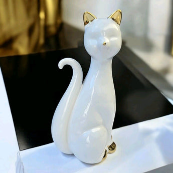 New Large Gold / White MCM Retro Siamese Cat Figurine Home Decor 13.5" Tall