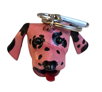 New Pink Dalmatian Dog Animal Handmade 3D Leather Dog Key Chain