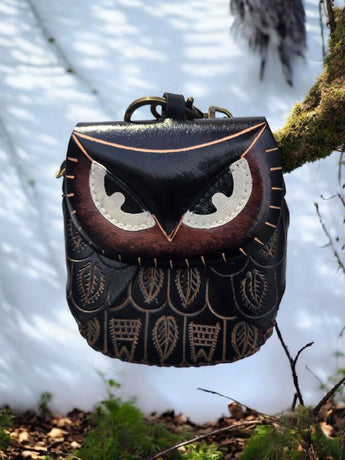 New Brown Genuine Leather Handmade Owl Bird Coin Purse Wristlet Key Case