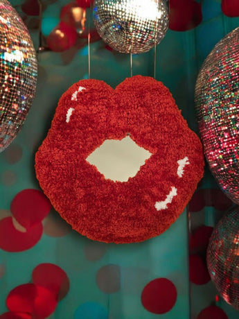 New Red Retro Urban Y2K Tufted Fluffy Fuzzy Lips Kiss Mirror Wall Decor Mirror