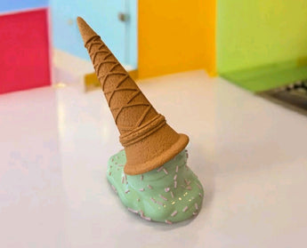 new Green Ice Cream Cone Parlor W/ Pink Sprinkles Melting Sculpture Food Desert