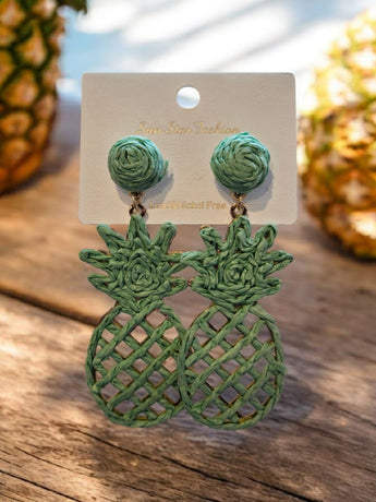 New Green Rope Boho Chic Pineapple Drop Earrings Summertime Fashion Jewelry