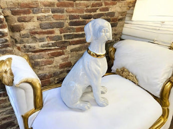 New Large White Gold Collar Ceramic Sitting Dog Statue Figurine Room Decor