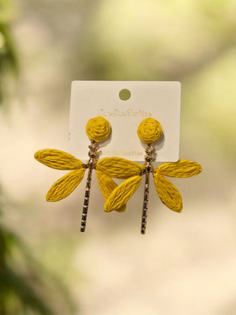 Yellow Rope Boho Chich DRAGON FLY Drop Earrings Summertime Fashion Jewelry