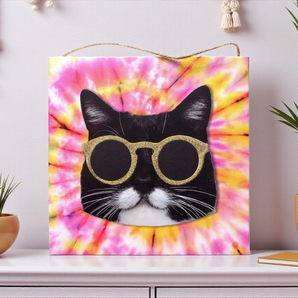New BLACK CAT W/ Gold Glitter Sunglasses Funny Canvas Wall Art Decoration