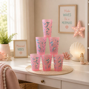6 New Pink Ocean Mermaid Plastic Indoor Outdoor Party Beverage Cup Set