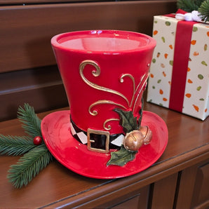 New Red / Green Checkered Christmas Top Hat Candle Holder Candle Stand Decor