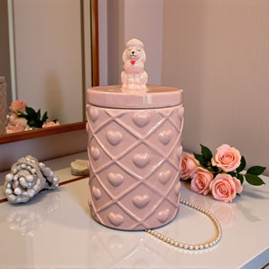 New Pink Girl Shabby Royal Chic Ceramic Poodle Doggie Treat Dog Treat Cookie Jar