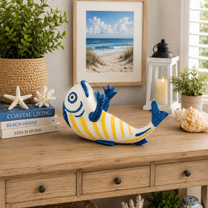 New Blue Yellow Funny Tropical Fish Wine Bottle Holder Coastal Beach House Bar
