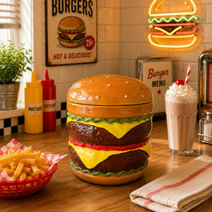New Cheeseburger BBQ Grilling Ceramic Cookie Jar Kitchen Storage Room Decor