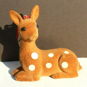 Laying Down Reindeer Fuzzy Elk Deer Figurine Christmas Tree Ornaments Home Decor