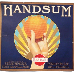VTG Paper HANDSUM Fruit Orange CRATE Advertising LABEL California U.S.A 10X11