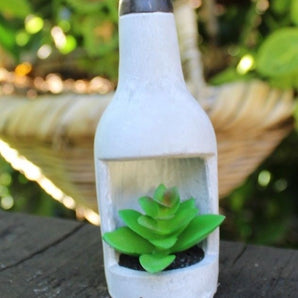 Wine Bottle Artificial Industrial Concrete Succulent Plant Desktop Floral Decor