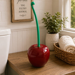 New Funny Red Cherry W/ Stem Fruit Toilet Bowl Brush & Holder Set Bathroom