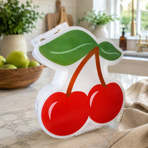 New Red Cherry Plastic Snap Top Kids Snack Lunch Box 3 Sections On The Go