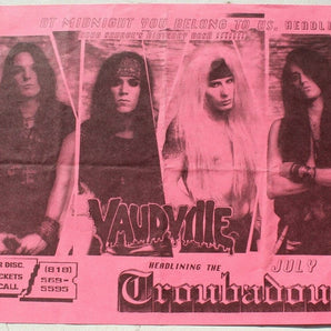 Vtg 1980s 1990s Punk Rock Hair Band Concert Flyer - Vaudville (Troubadour) 