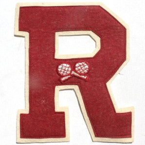 Vtg Lrg Varsity Letterman's Embroidered Cardigan Patch "R" Tennis Red & White  